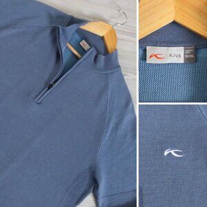 KJUS Kulm 1/2 Zip Men's 2XL Blue Performance Logo Wool Silk Cashmere Pullover